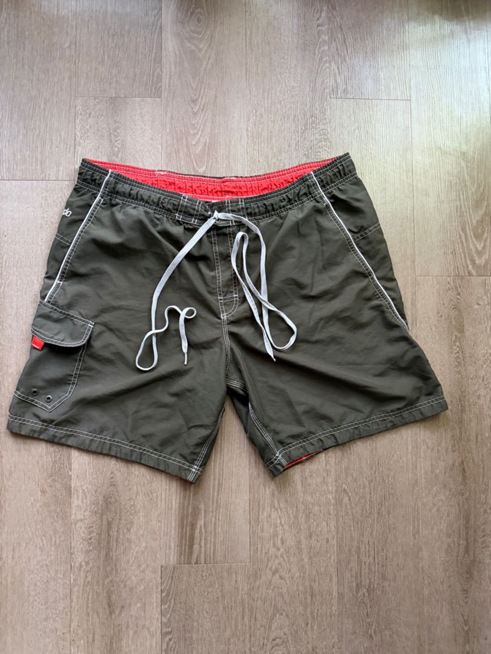 Speedo Olive Swim Shorts with orange lining